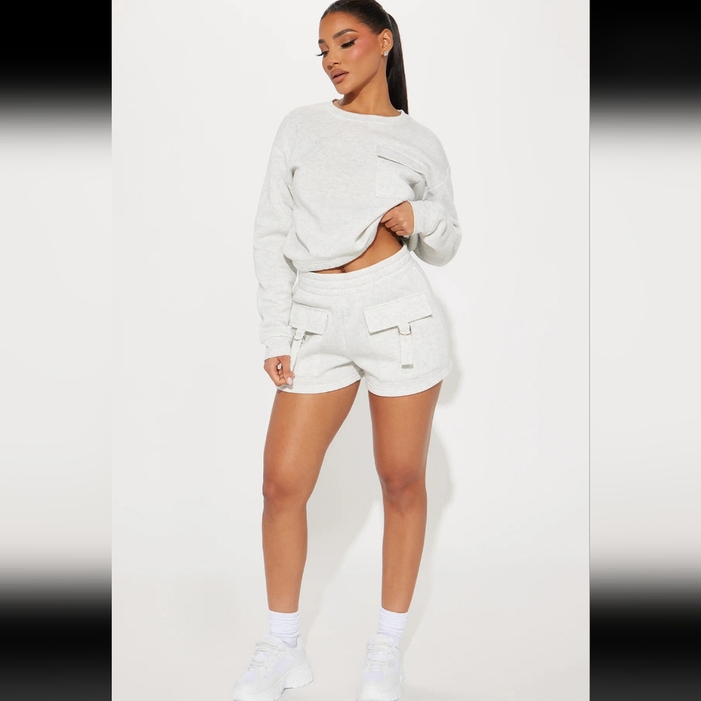 Women's Gray Casual Shorts Set